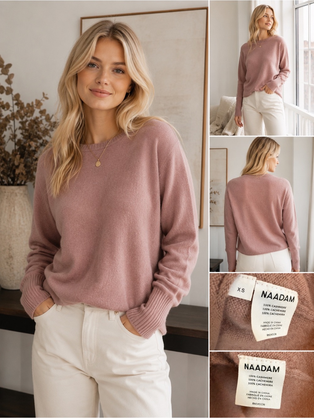 NAADAM Dusty Rose Cashmere Crewneck Sweater